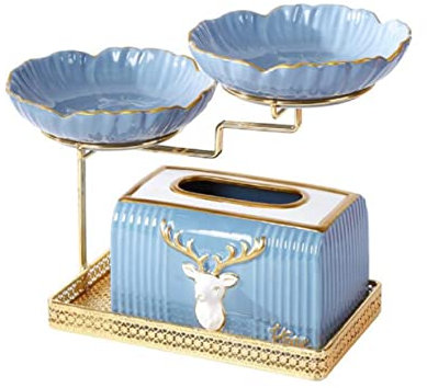 Ripiani Portafrutta Cesto per La Frutta 2 Piani,A 2 Livelli,A Ripiani con Supporto Metallico, per Snack, Dolci, Antipasto, Dessert, Torta,Blu