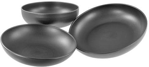 CreaTable, 24062, Serie Uno Black, 3-teiliges Servierschalen Set aus Steinzeug, Geschirrset spülmaschinen- und mikrowellengeeignet, Made in Portugal