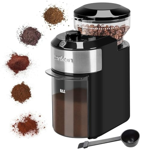 Lonkion Burr Coffee Grinder Electric - Adjustable Burr Grinder with 28 Precise Grind Settings for 12 Cups - Coffee Grinders for Home Use - Professional Coffee Bean Grinder - Stainless Steel