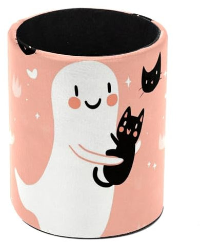 Ghost Black Cute Cats Standing Pencil Case, Cute Round Pen Holder Pouch Pencil Bag Makeup Brush Boxes for School Students Office Women Teens Girls Boys