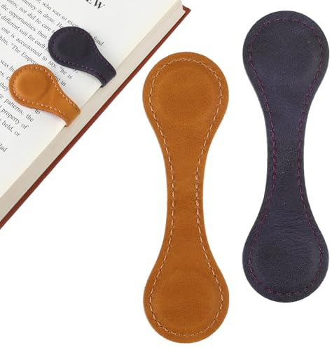Dimeho 2 Stück Magnetisches Lesezeichen Leder Magnet Lesezeichen Personalisierte Seitenmarkierungsclip Vintage Buchseitenhalter niedliches Lesezubehör für Frauen Bücherwurm Buchliebhaber (Gelb, lila)