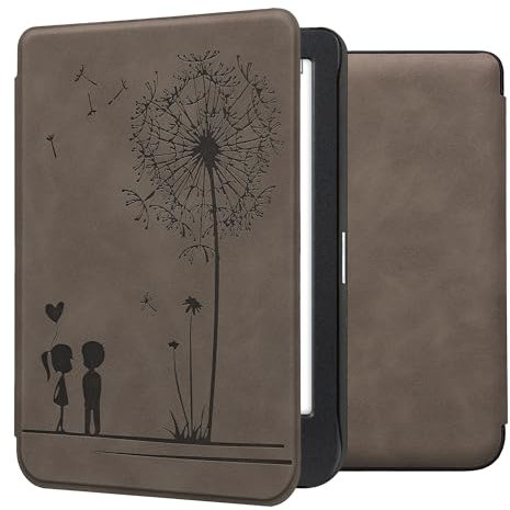 kwmobile Hülle kompatibel mit Kobo Clara BW/Clara Colour/Tolino Shine (5) / Shine Color Hülle - Kunstleder Cover - Pusteblume Love Grau