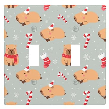 Placca di copertura per interruttore della luce a levetta, 2 piastre da parete di dimensioni standard 11,4 x 11,4 cm, capybaras giorno di Natale doppia piastra di copertura per interruttore della luce