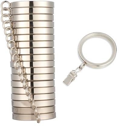 MODE Cambria Designer Series - Premium Easy Glide 18 Count Curtain Rings - Metal with Smooth, Quiet Nylon Inserts with Clips - 2 inch Diameter (1-5/8 inch Inside Diameter) - Polished Nickel