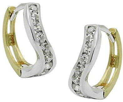 Paar Creolen 12x3mm Ohrringe Klappcreole mit Zirkonia 375 Gold Gelbgold bicolor