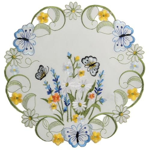 Elegante Tischdecke & Tischläufer mit Stickerei und Schmetterlingsmotiven – Verschiedene Größen verfügbar (Rund 30_cm)