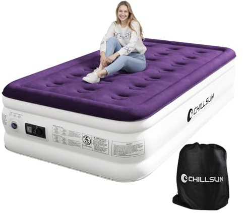 CHILLSUN Matelas Gonflable avec Pompe électrique, lit Gonflable Auto-Gonflable, lit d'invité Pliable pour Un Usage Domestique ou Le Camping (1 Personne 46cm)