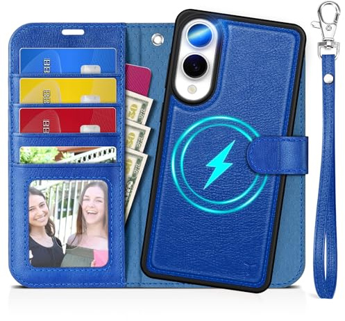 TUCCH Étui pour Galaxy S25 Edge 5G Portefeuille Cuir, Bleu Saphir Texturé | RFID Blocage, 2 en 1 Amovible, Dragonne, Béquille, Folio TPU Clapet