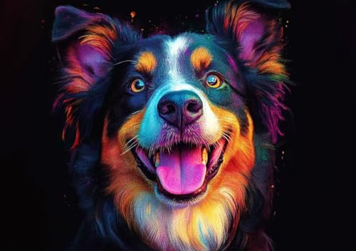 Puzzle 1000 Teile Farbiger Hund, Puzzle Erwachsene XXL 75x50cm EIN Herausforderndes RäTsel ImpossiblePuzzle, Puzzlespiele für Die Ganze Familie, Compact Box Mit Poster Geschenke für Frauen/MäNner P-3