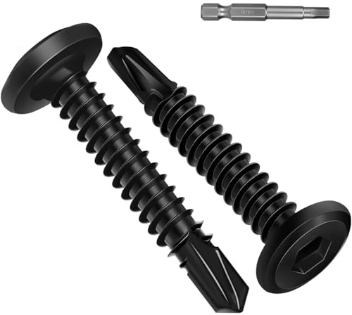 Wavanta 50Pcs Self Tapping Screws, 5.5 x 32mm Flat Head Self Drilling Screws for Metal, Black Stainless Steel Screw, Hex Socket, Tek Screw with Screwdriver Bit