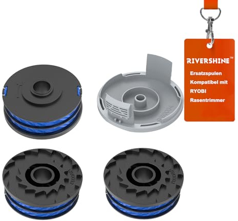 Rivershine RAC123 - Bobina de alambre de repuesto compatible con Ryobi RLT4027, RLT4125, RLT5027, RLT6030, RLT5127, RLT6130 (3 Bonbines de hilo de repuesto+1 tapas de bobina)