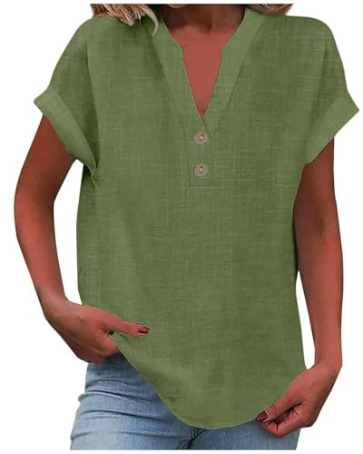 Linen Tops for Women UK Lounge Plain Short Sleeve Comfy Clothes Summer Cotton Linen Casual Button Down Tee Shirts Lightweight Beach Fashion Trendy Blouse Office Work Business Vacation Tunic Tops