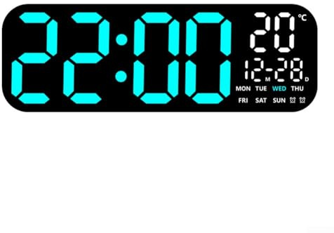 Reloj de pared digital con temporizador, pantalla de 24 horas, 2 alarmas, pantalla grande LED, control remoto, para sala de estar, dormitorio, oficina y gimnasio (azul)