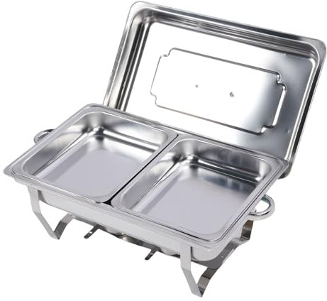 Ausla Chafing Dish Buffet Set Stainless Steel Buffet Chafer Server Warmer Dishes Foldable Catering Set with Folding Frame for Parties Weddings Outdoor (Doppia griglia)