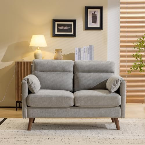 Bonnlo Divano a 2 posti piccolo, 125cm Divano mini, Piccolo divano in tessuto con braccioli morbidi, Piccolo divano per ufficio, soggiorno, camera da letto e studio, montaggio semplice, lino (grigio