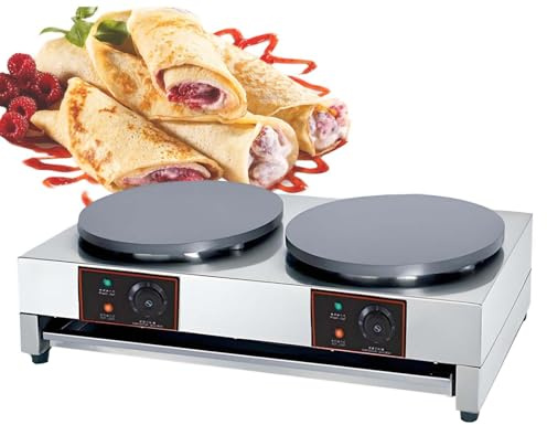 QFGain CrêPièRe Ronde De 40 Cm - Plaque De Cuisson éLectrique pour CrêPes Et Omelettes, ContrôLe PréCis De La TempéRature avec Voyants Lumineux, Corps en Acier Inoxydable Dual-Head