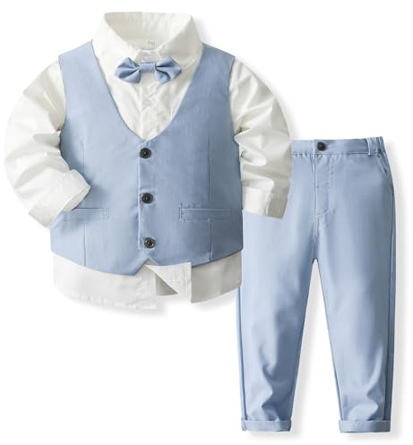 Yaopelky Baby pojke formell kostym set småbarn gentleman outfit väst kostymer med fluga klänning skjorta byxa pojkar bröllopskläder, BLÅ, 2-3 År