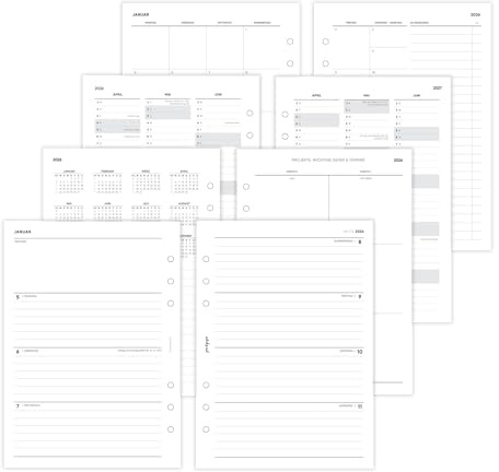 pen & pages® Kalender 2026 Zeilen liniert 1 Woche auf 2 Seiten DIN A5 Kalendereinlage für Ringbuch mit Monatsübersicht Jahresübersicht DACH Feiertagen 6 fach Lochung (All-in-One)
