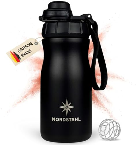 NORDSTAHL Shaker termico | 300 ml fino a 400 ml | shaker per proteine piccolo | shaker per proteine in acciaio inox con sfera | senza BPA & antigoccia | fino a 24 ore di frullati freddi (nero notturno