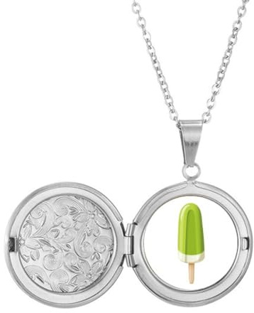 Collana con medaglione a forma di fagiolo verde con ghiaccioli e ghiaccioli, ideale come regalo di compleanno