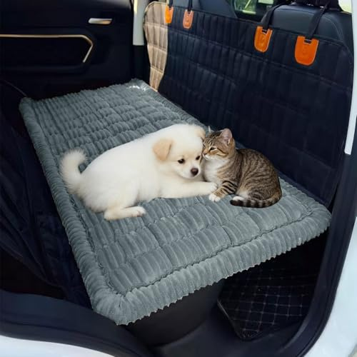 Hengrongshen Hundedecke A uto Rückbank 137×62 cm – Wasserdicht & rutschfest, Waschbar & Strapazierfähig, Schondecke für Hund & Katze im Auto, Rücksitzschutzdecke für Auto (Grau)