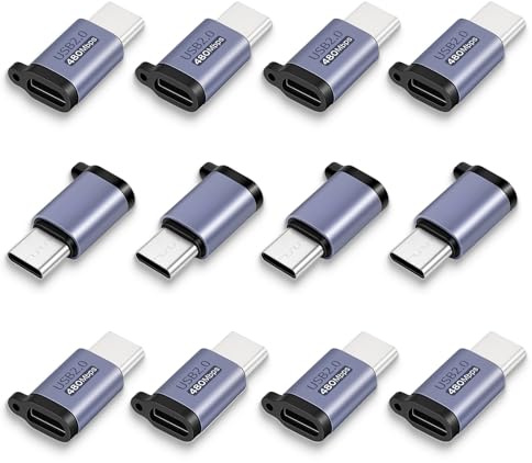 QINQ Adapter Micro USB auf USB C 12er Pack, Micro-USB Buchse zu USB-C Stecker, Aluminiumgehäuse mit Schlüsselring-Loch, unterstützt 18W FCP/QC Schnellladung & Datensync, 480 Mbps
