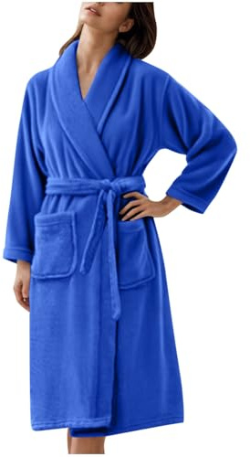 HAOLEI Albornoz Mujer Hombre Bata Larga de Baño para Pareja Mullida Cómodos Kimono de Forro Polar para Invierno Albornoz de Sauna Cálido con Bolsillos Ropa de Casa con Cinturón Kimono Sin Capucha