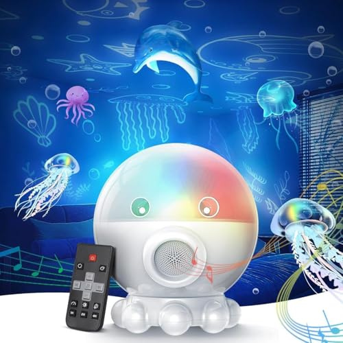 Syzplnwy - Lámpara proyector con estrellas medusas pulpo - Mando a distancia, rotación 360° y música, regalo creativo para todas las edades