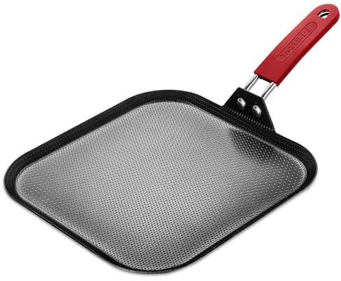 Inqibee 11 Inch Hybrid Nonstick Square Griddle Pan, Flat Square Pancake Grill Pan, Tri-Ply Stainless Steel Skillet Griddle, Induction, Oven & Dishwasher Safe, Heat-Resistant Handle Cover (Red)