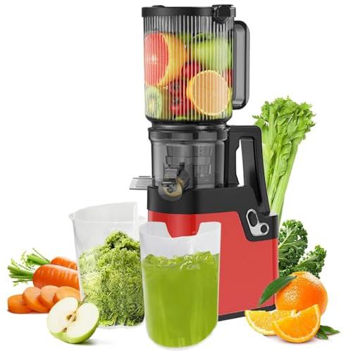Cold Press Juicer Machine, 250W Slow Masticating Juicer with 4.2 Wide Feed Chute, for Whole Fruits and Vegetables, High Juice Yield, Quiet Motor, Easy to Clean(Red)