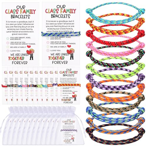 Cunno 72 Pcs End of Year Gift Friendship Bracelet Kit 12 Assorted Colors Woven Rope Bracelets with Cards and Organza Bags Adjustable Handmade String Bracelets for DIY Craft Party Favors