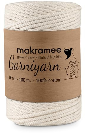 GARNIYARN Makramee Garn, Natur, 5mm, 100 Meter