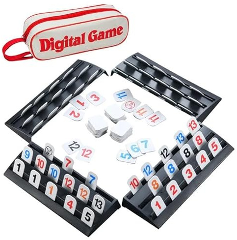 KBIBCK Rummy Cup Brettspiel, Mini Rummy Reisespiel Mit Zahlen, 106 Karten und 4 Kartenständer Tragbares ABS Mini Rummi Set für 2-4 Personen, Reisespiele für Erwachsene und Kinder