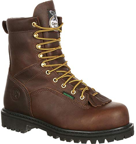 Georgia Boot Lace-to-Toe Steel Toe Waterproof Work Boot, Chocolate, Size 11(W)