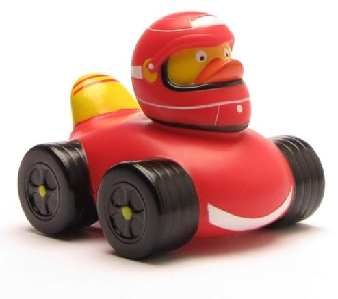 Duckshop I Badeente Rennfahrer I Quietscheente I L: 7,5 cm I Quietscheentchen I Geschenk für Formel 1-Fans I Präsent Sammler