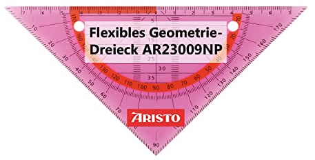 Aristo AR23009NP Flex Geometrie-Dreieck (Hypotenuse 16 cm, flexibel, nahezu unzerbrechlich, Facetten, Lochung zum Abheften, Kunststoff) neon pink