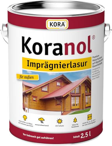 Koranol® Imprägnierlasur Kiefer 2,5L, ideal für Nadelholz, z.B. Holzhäuser, Außenverkleidungen, hochwertige Zäune