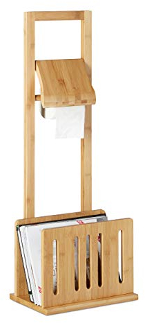 Relaxdays 10020293 Porte papier toilette avec porte-revues en bambou support rouleau magazine HxlxP: 81,5 x 30,5 x 21 cm, nature