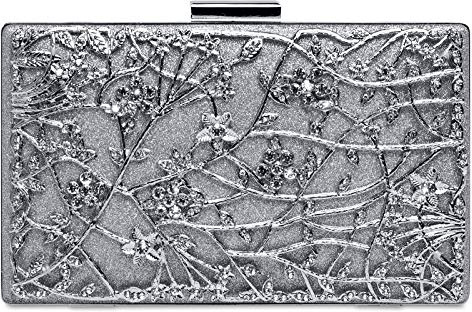 Caspar TA528 außergewöhnliche elegante Damen Box Clutch mit floralem Metalldekor, Farbe:silber, Größe:Einheitsgröße
