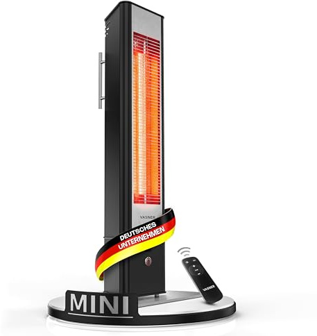 VASNER HeatTower Mini – Stand-Heizstrahler 1500 W, Infrarotstrahler mit Standfuß, Fernbedienung, IP65 Schutz für Außenbereich Terrasse, Terrassenstrahler elektrisch (Schwarz)