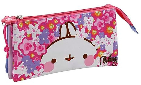 CYPBRANDS Molang Dreifach-Federmäppchen, Blumenmuster, Schulanfang, mehrfarbig, offizielles Produkt Rosa, M, Dreifaches Federmäppchen