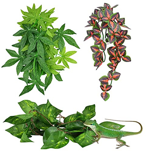 ERKOON Lot de 3 plantes artificielles en plastique pour habitat et terrarium