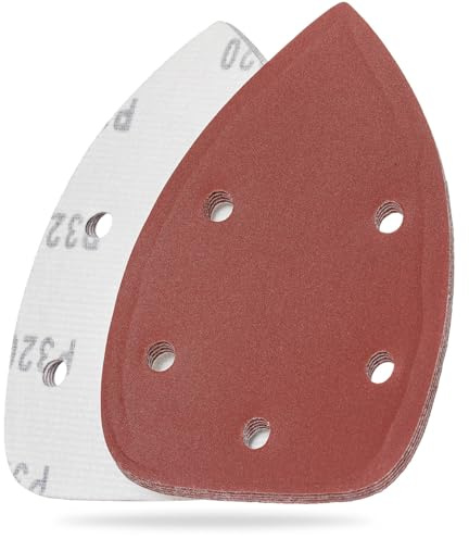 YoiYee 320 Grit Mouse Detail Sanding Sheets, 140x90mm Hook & Loop, 10 Pack | Aluminium oxide abrasive, 5 pre-punched 8mm extraction holes, heavy E paper backing, anti-static, fits 140mm palm sanders