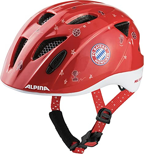 Alpina Kinder Leichter, Sicherer & Bruchfester FC Bayern Fahrradhelm mit Optionalen LED-Licht Für Kinder, FCB Gloss 45-49 cm