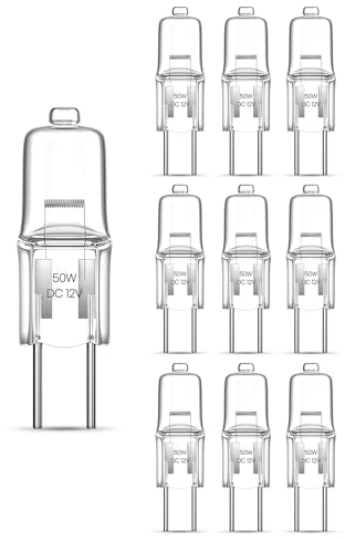 DoRight 10 Stück AC/DC 12V Halogen Glühlampe Leuchtmittel GY6.35/G6.35 50W Dimmbar Warmweiß 2700K Bi-pin Klar, Kapsel Lampe für Kronleuchter, Schreibtischlampe, Hängelampen, Wandleuchte, Beleuchtung