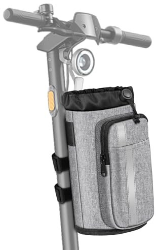 FINPAC Cup Holder for Bike, Universal Water Bottle Holder with Phone Pockets for Stroller Walker Golf Cart Rollator and Scooter, Drink Holder for Outdoor, Biking - Gray
