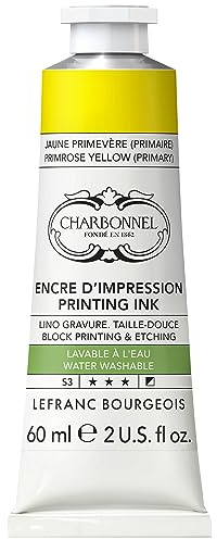 Lefranc Bourgeois 301490 Charbonnel, wasserabwaschbare Kupferdruckfarbe mit ausgezeichnete Lichtechtheit, Vegan, 100% Lösemittelfrei - 60ml Tube - Primelgelb (Primär)