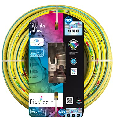 FITT NTS YELLOW 5/8 (15mm) 25m Kit, Tubo per Irrigazione Giardino, Robusto e Malleabile per Uso Intensivo con Lancia regolabile e Raccordi