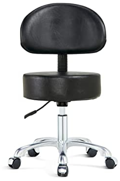 Lilfurni Drehbarer Rollhocker, rund, dicke stabile Polsterung, verstellbarer Hocker mit Rollen für Arzt, Medizin, Massagesalon, Büro, Geschäft (schwarz) (mit Rückenlehne, Schwarz)