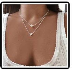 Dishowme Collier pendentif en couches de perles Collier ras du cou en forme de cœur Chaîne Bijoux pour femmes filles adolescents (Argent)
